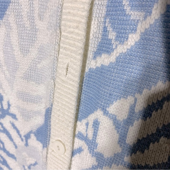 Vintage Blue White Leaf Print Jacquard Button Up Cardigan M - Picture 5 of 14